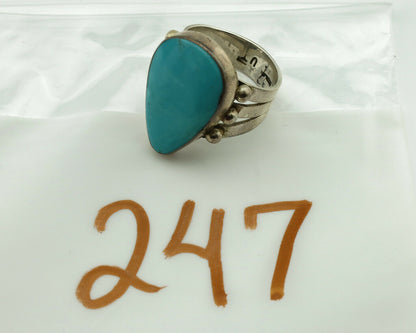 Navajo Ring .925 Silver Blue Turquoise Artist Signed UT C.1980's