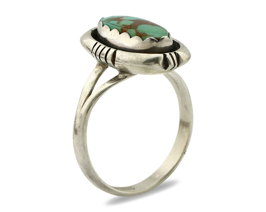 Navajo Ring .925 Silver Spiderweb Turquoise Handmade Native American Artist C80s