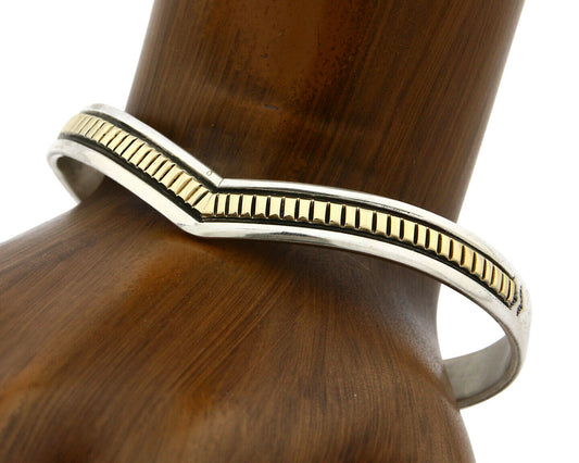 Navajo Bracelet SOLID .925 Silver & 12k Gold Filled Signed E Cuff C.80's