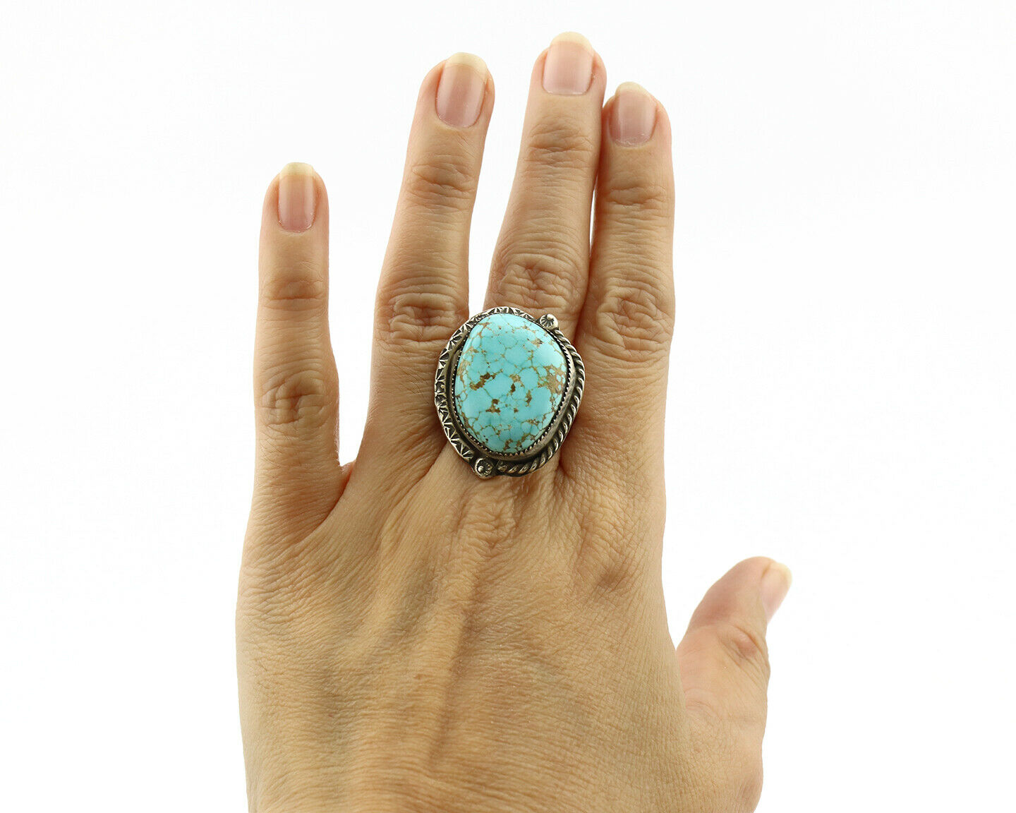 Navajo Ring .925 Silver #8 Turquoise Artist Signed James Martin C.80's