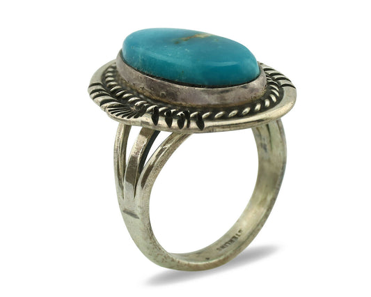 Navajo Ring .925 Silver Turquoise Signed M Begay C.1980's