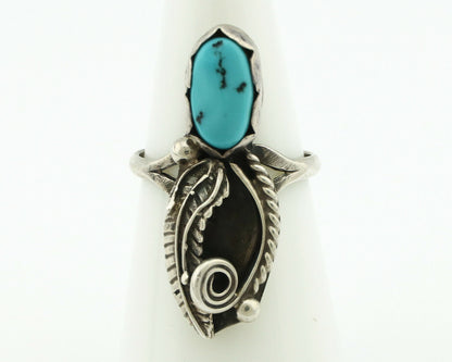 Navajo Ring .925 Silver Natural Morenci Turquoise Artist Signed DT C.80's