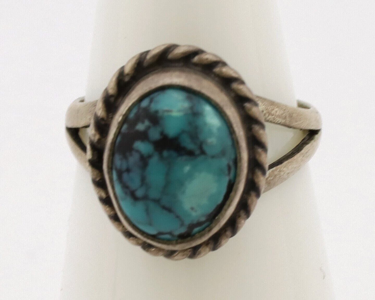 Navajo Ring .925 Silver Spiderweb Turquoise Native American Artist C.1980's