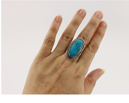 Navajo Ring 925 Silver Blue Gem Turquoise Artist Signed M Begay C.80's