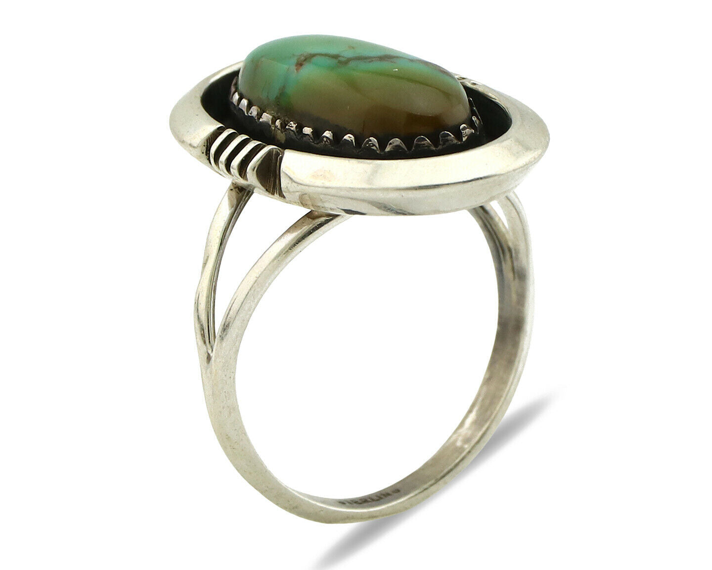 Navajo Ring .925 Silver Kingman Turquoise Native Artist C.1980's