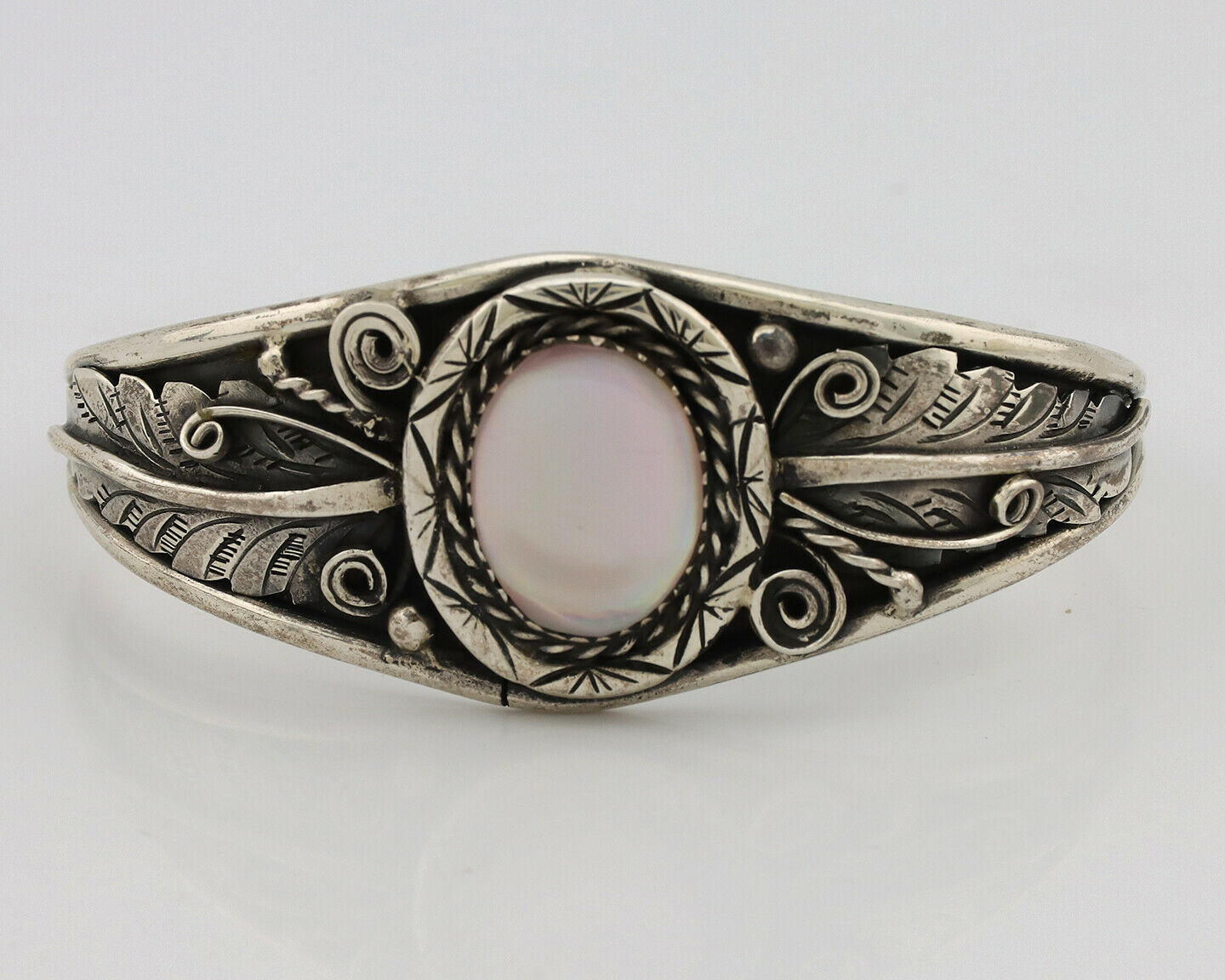 Navajo Bracelet .925 Silver Natural Pink Mussel Native American C.90's