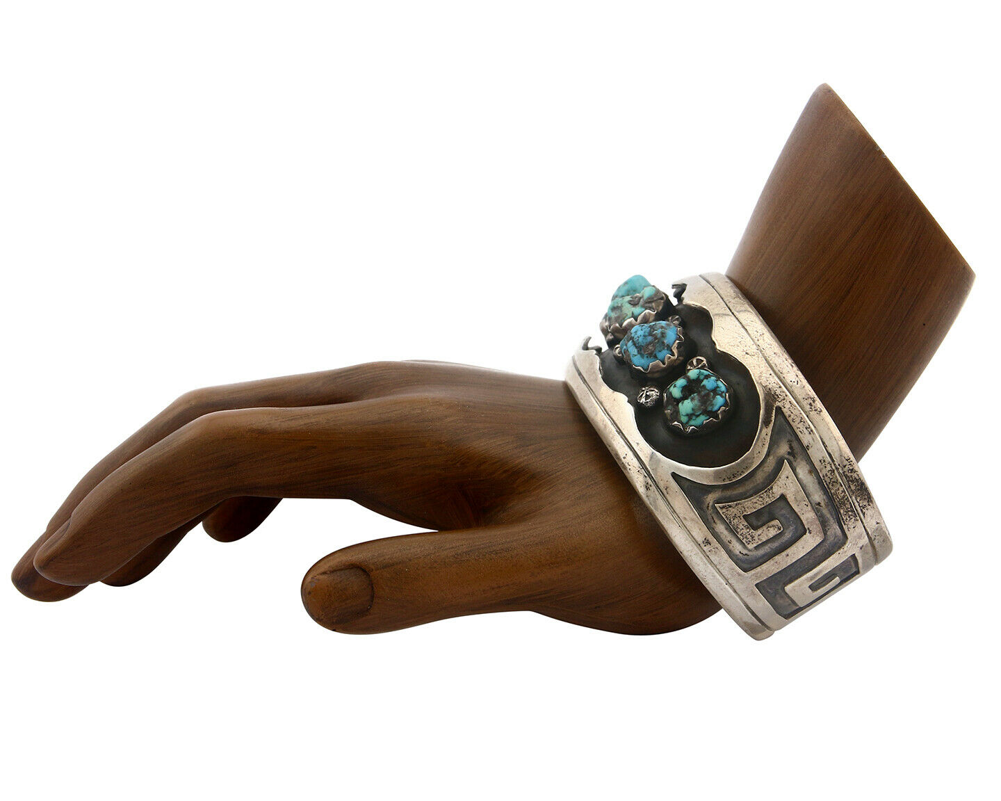 Navajo Bracelet .925 Silver Natural Chunk Turquoise Signed HU C.80's