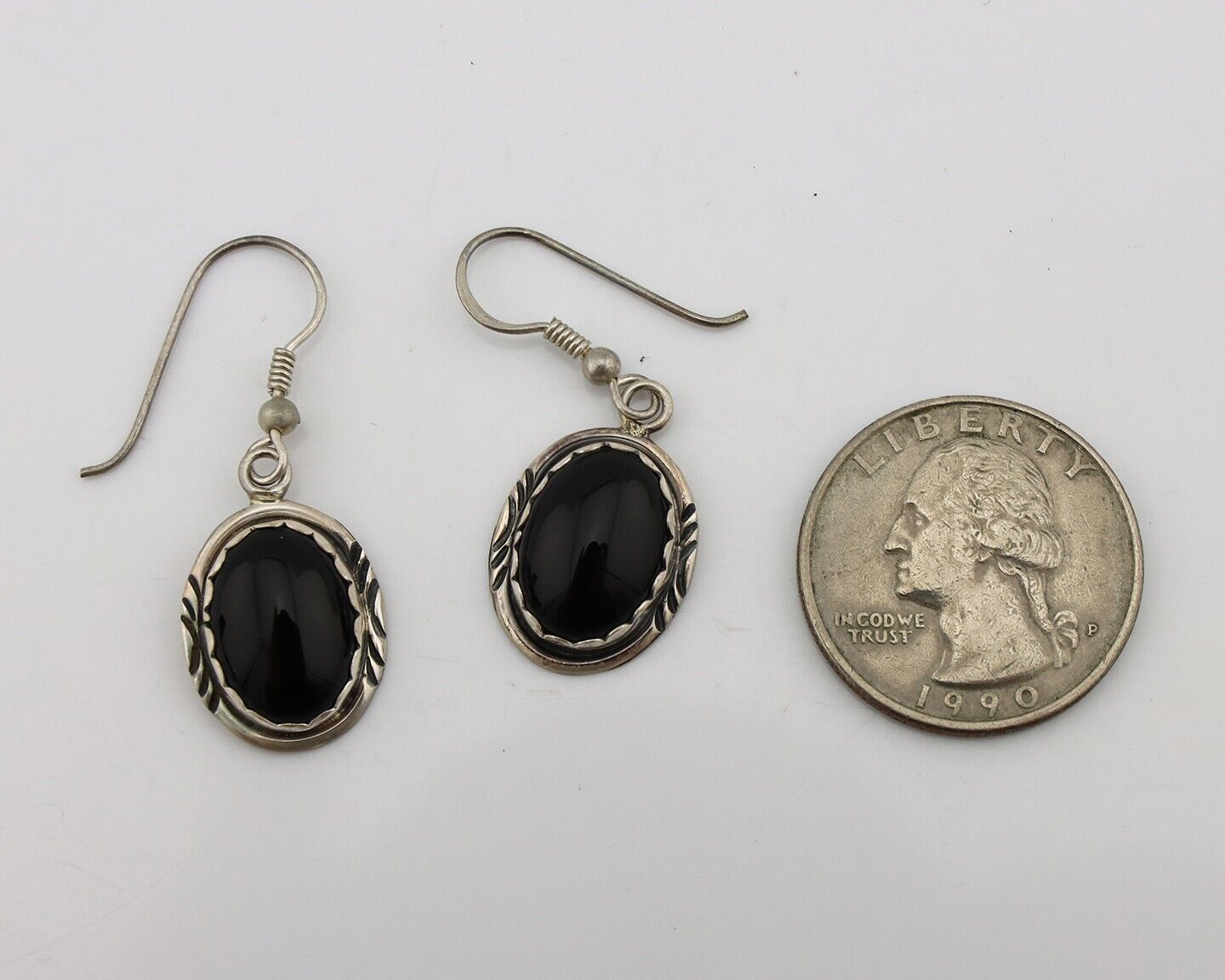 Navajo Earrings 925 Silver Natural Black Onyx Artist Signed T C.80's