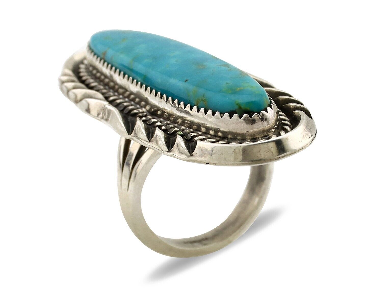 Navajo Ring 925 Silver Natural Blue Gem Turquoise Artist Signed Mike Begay C.80s