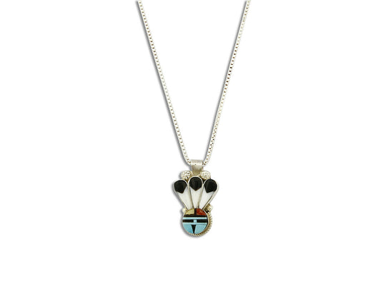 Women's Navajo Tiwa Pendant .925 Silver Inlaid Gemstone Handmade