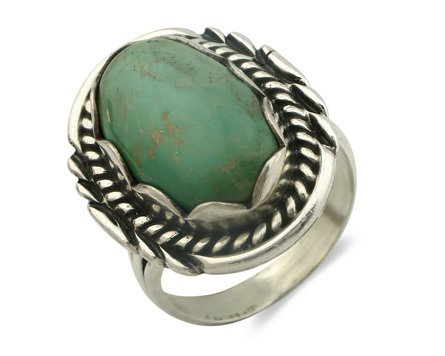 Navajo Ring .925 Silver Natural Aqua Turquoise Signed Apache C.80's