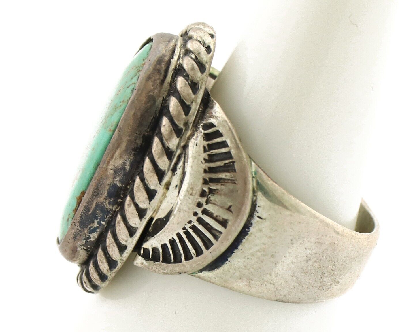 Navajo Handmade Ring 925 Silver Kingman Turquoise Signed M Montoya C.80's