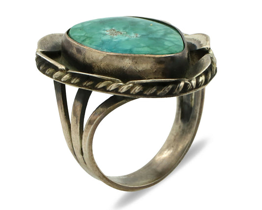 Navajo Handmade Ring .925 Silver Green Turquoise Artist Signed DC C.1980's
