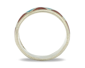 Navajo Ring 925 Silver Natural Turquoise & Coral Native American Artist C.80's