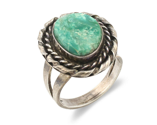 Navajo Ring .925 Silver Green Turquoise Native Artist C.1980's