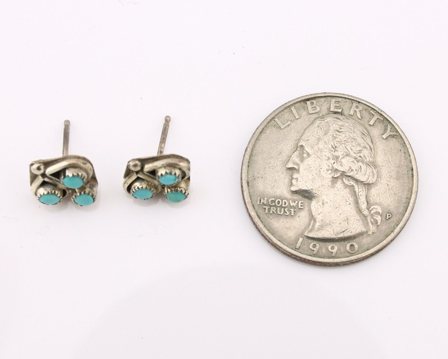 Zuni Earrings 925 Silver Sleeping Beauty Turquoise Native American Artist C.80's