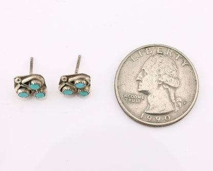 Zuni Earrings 925 Silver Sleeping Beauty Turquoise Native American Artist C.80's