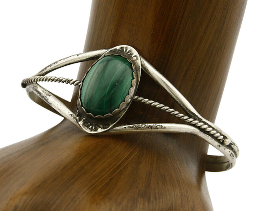 Women's Navajo Bracelet .925 Silver Natural Malachite Cuff Native American C80's