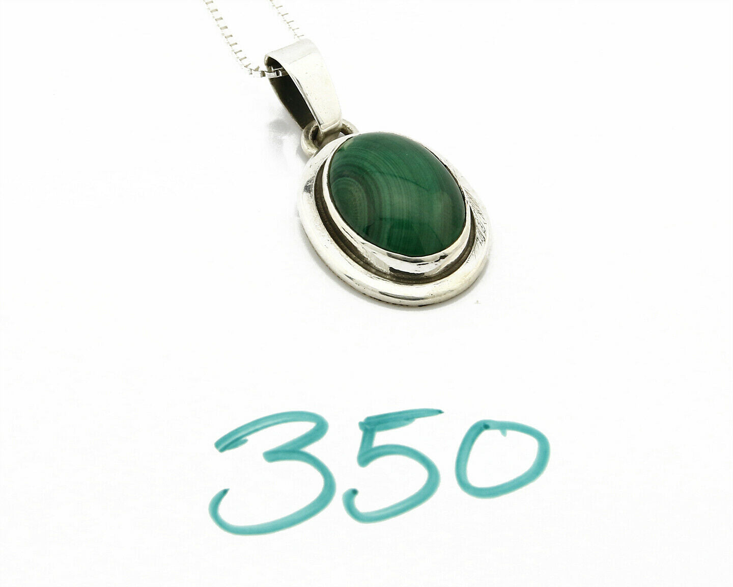 C.80-90's Navajo Handmade .925 SOLID Silver Natural Mined Malachite Necklace