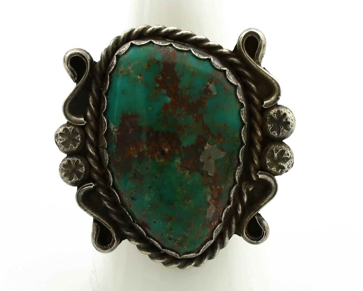 Navajo Ring .925 Silver Kingman Turquoise Artist Signed CC C.1980's