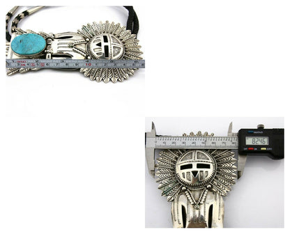 Navajo Bolo Tie .925 SOLID Silver Turquoise Artist Signed S C.80's