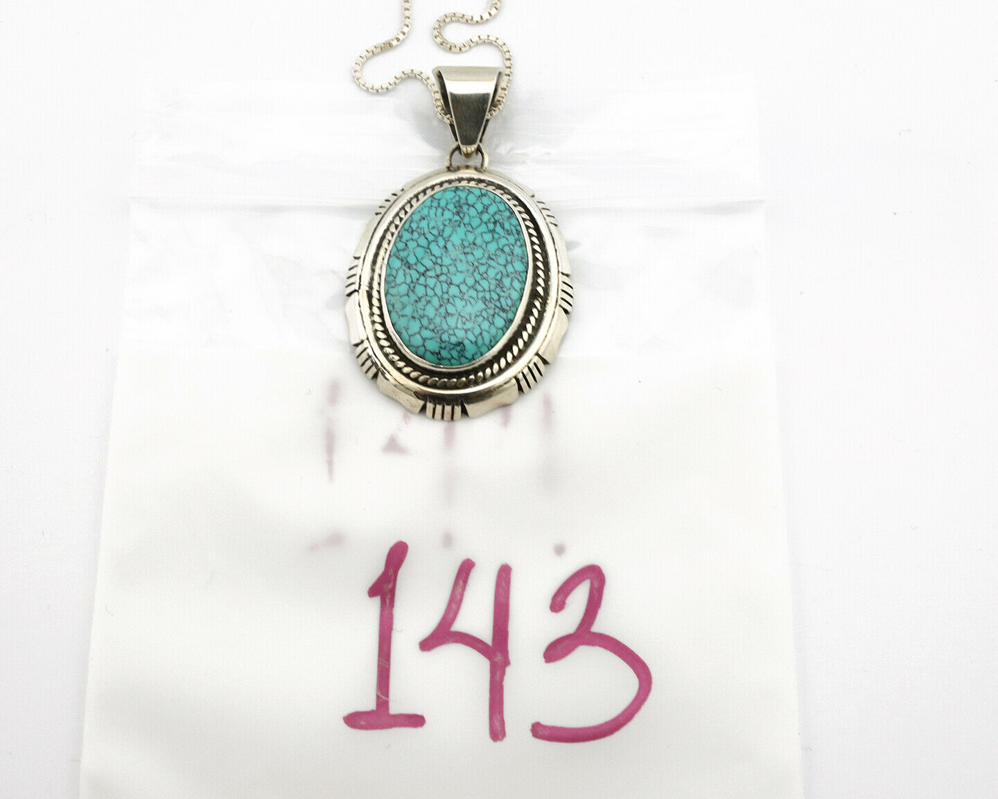 Navajo Necklace .925 Silver Spiderweb Turquoise G Spencer C.80's