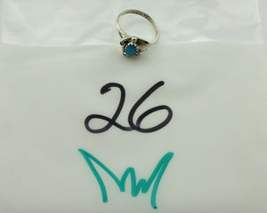 Navajo Ring .925 Silver Natural Blue Turquoise Artist Signed SN C.80's