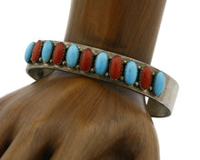 Navajo Bracelet .925 Silver Turquoise Coral Cuff Signed Daniel Mike