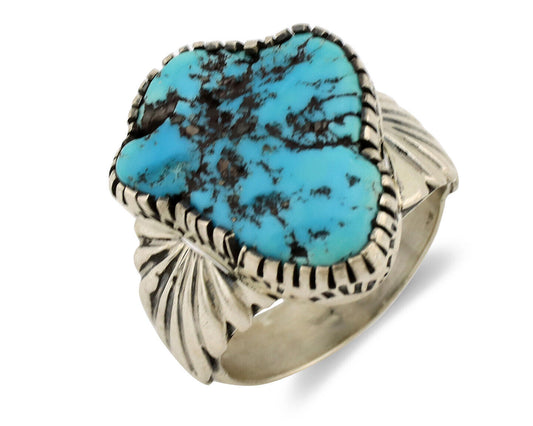 Navajo Ring .925 Silver Sleeping Beauty Turquoise Artist Signed DK C.80's