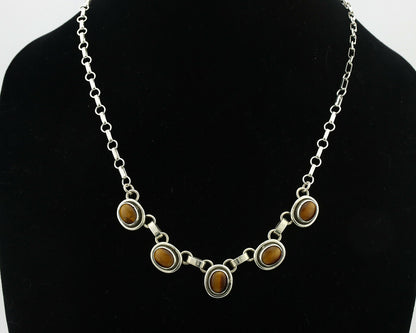 Navajo Necklace .925 Silver Tiger Eye Sapphire Native American Artist C.80's