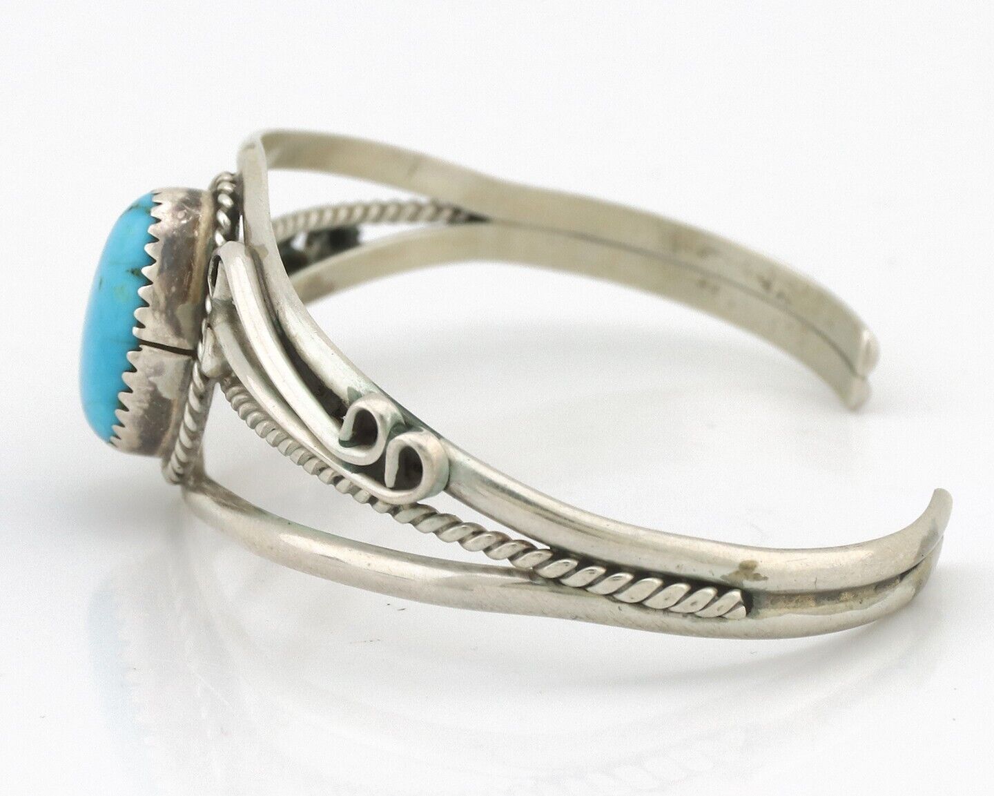 Navajo Bracelet 925 Silver Natural Blue Turquoise Native American Artist C.80's