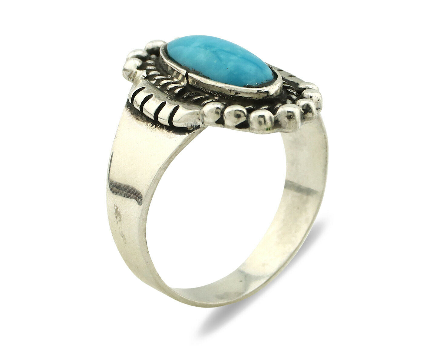 Navajo Ring .925 Silver Blue Turquoise Native American Artist C.80's