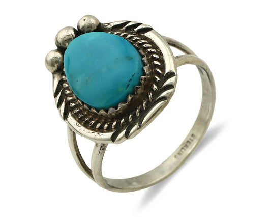 Navajo Ring .925 Silver Blue Turquoise Artist Signed Anna Begay C.1980's