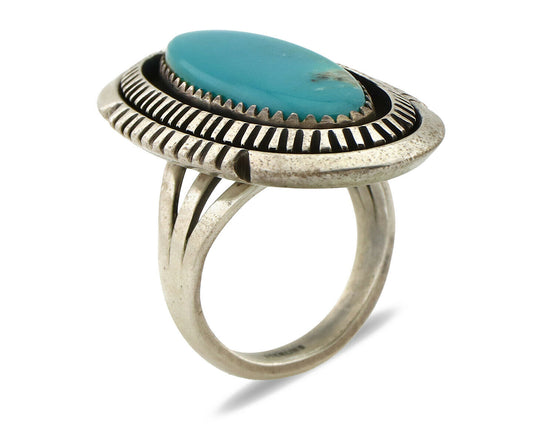 Navajo Ring .925 Silver Nevada Turquoise Native American Artist C.1980's