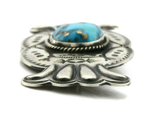 Navajo Handmade Turquoise Pin .925 Sterling Silver Signed Artist PJ Begay C.80's