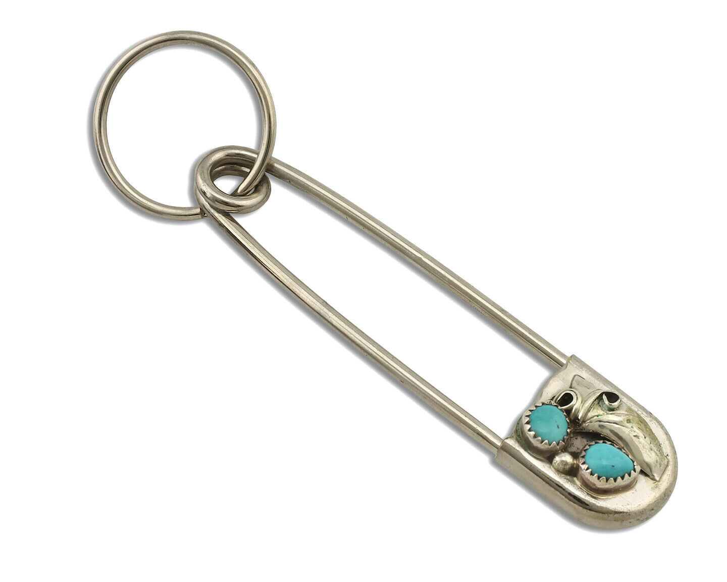 Navajo Handmade Key Chain .925 Silver Blue Turquoise Native American Artist C80s