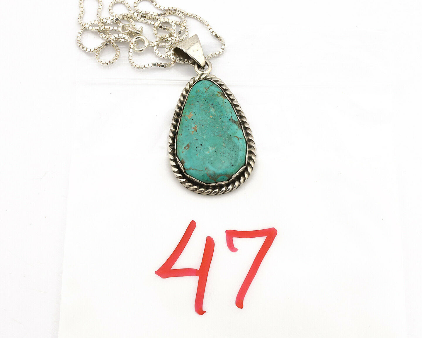 Navajo Necklace .925 Silver Kingman Turquoise Signed Sun C.1980's