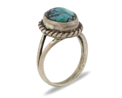 Navajo Ring .925 Silver Spiderweb Turquoise Native American Artist C.1980's