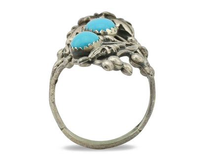 Navajo Ring .925 Silver Sleeping Beauty Turquoise Signed Prairie Fire C.80's
