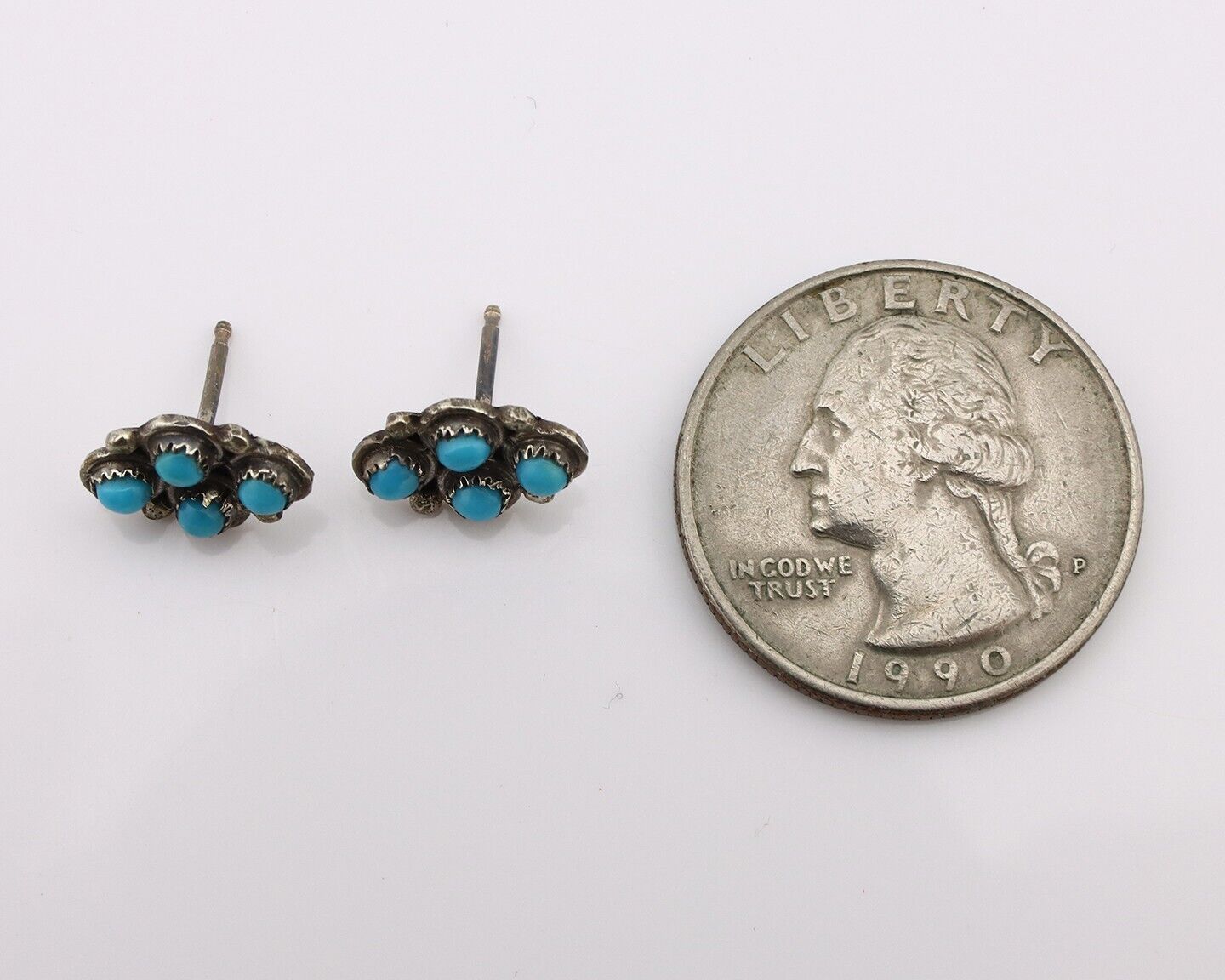 Zuni Earrings 925 Silver Sleeping Beauty Turquoise Native American Artist C.80's