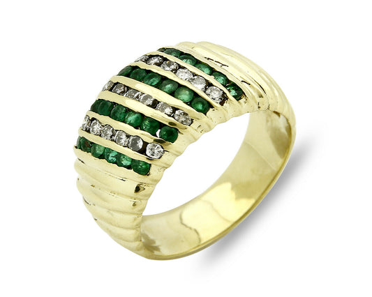 Women's 18k Gold Band Diamond & Emerald Natural Mined 1.0 tcw