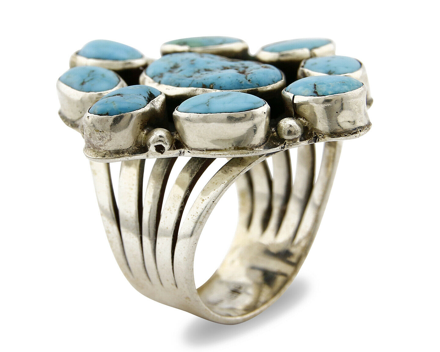 Navajo Ring .925 Silver Sleeping Beauty Turquoise Signed MB C.80's