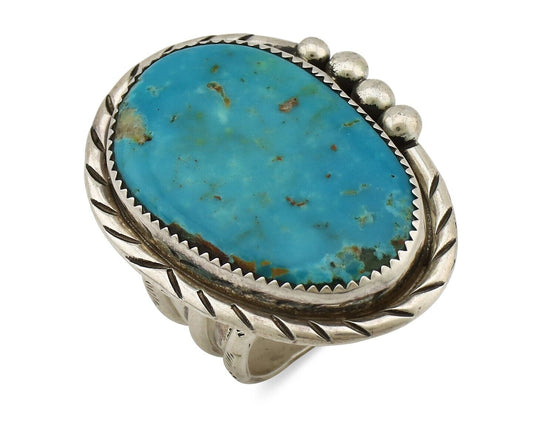 Navajo Ring 925 Silver Natural Blue Turquoise Artist Signed R C.80s