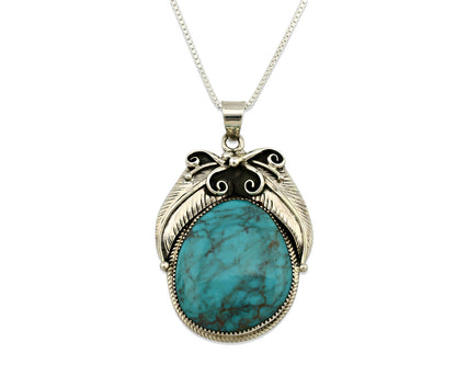 Navajo Necklace .925 Silver Spiderweb Turquoise Signed RM C.1980's