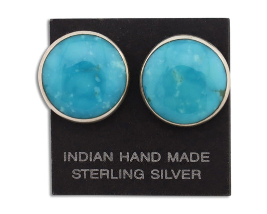 Navajo Earrings 925 Silver Natural Kingman Turquoise Artist Signed JM C.90's