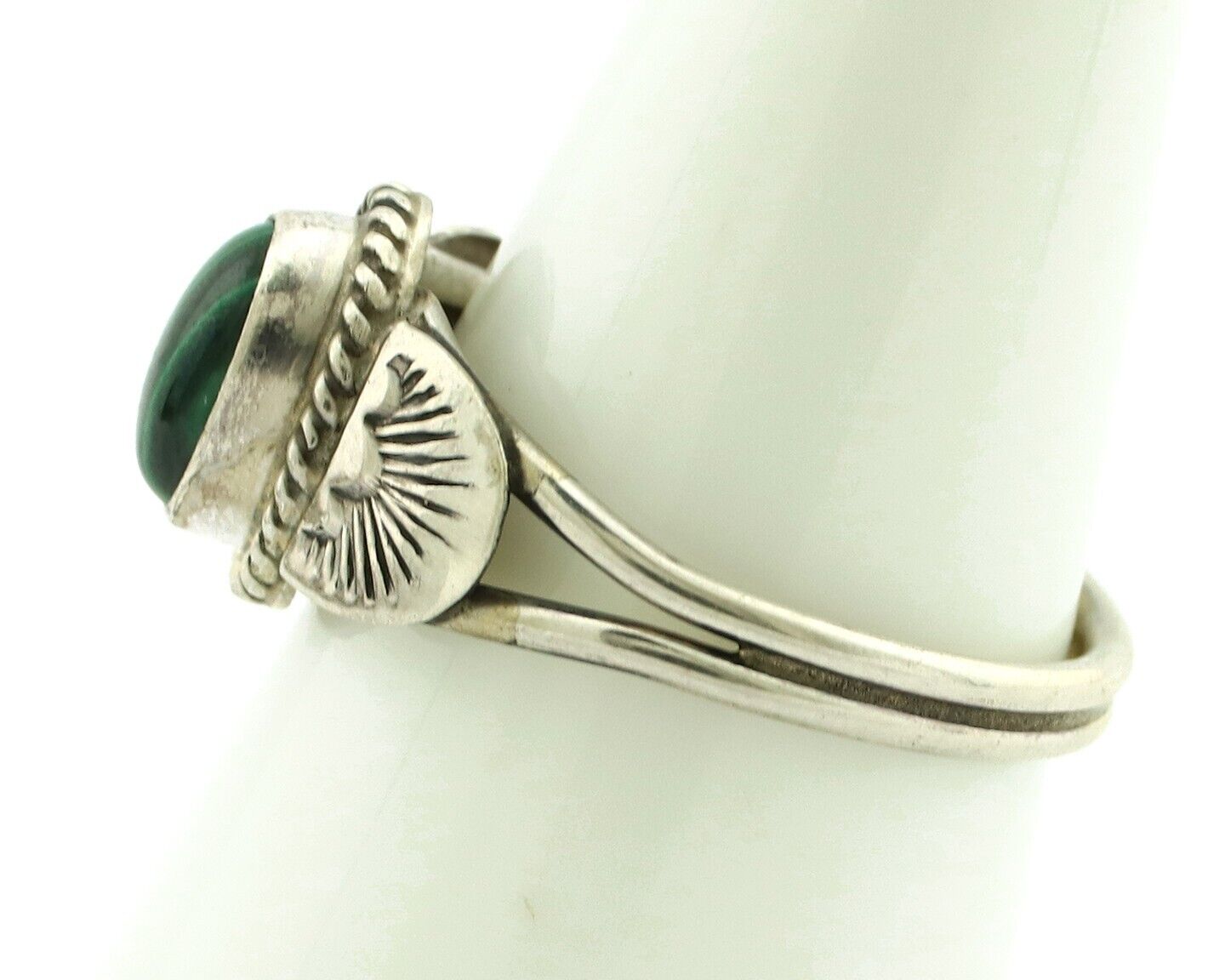 Navajo Ring 925 Silver Natural Mined Malachite Native American Artist C.80's