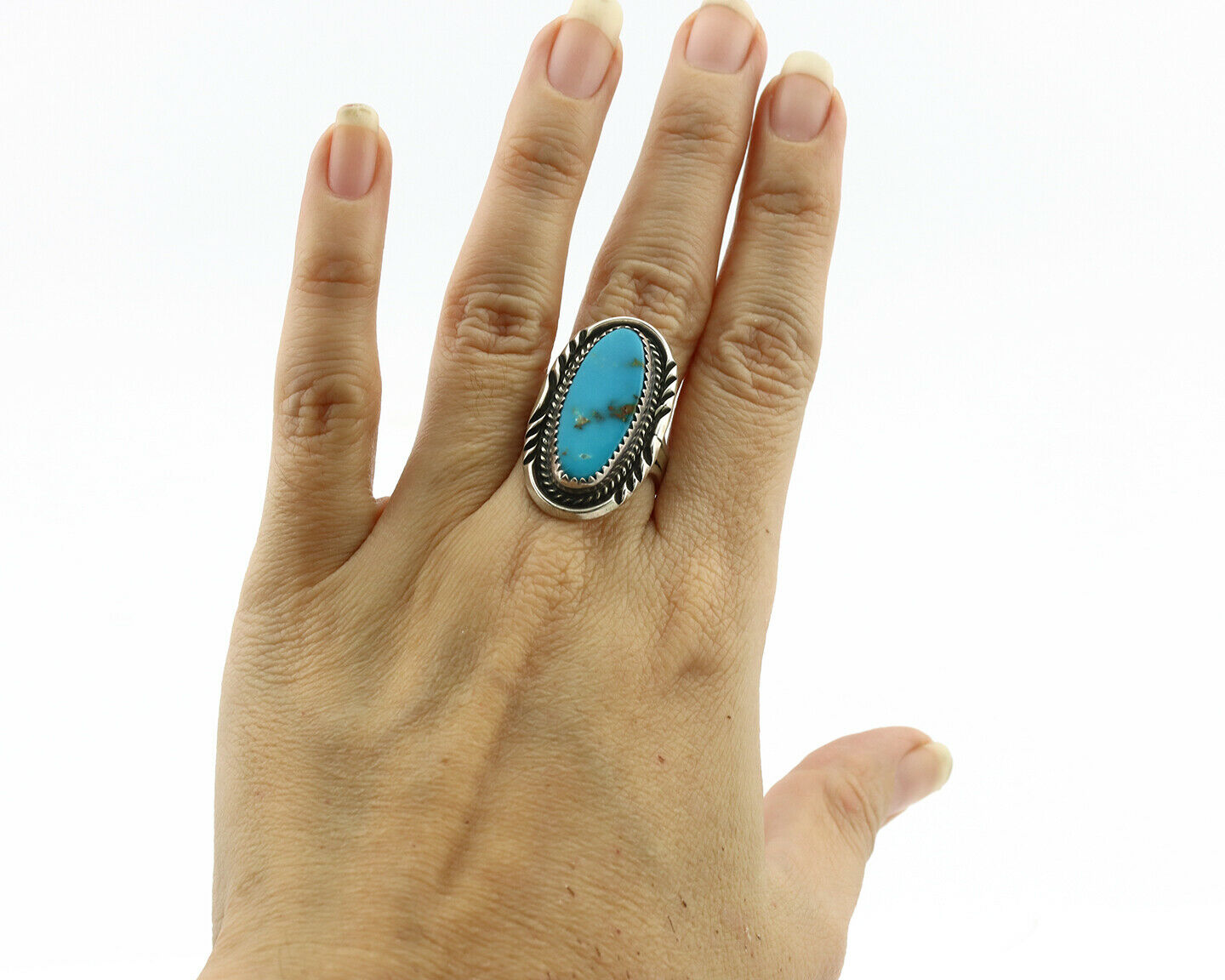 Navajo Ring .925 Silver Kingman Turquoise Artist Native American C.1980's