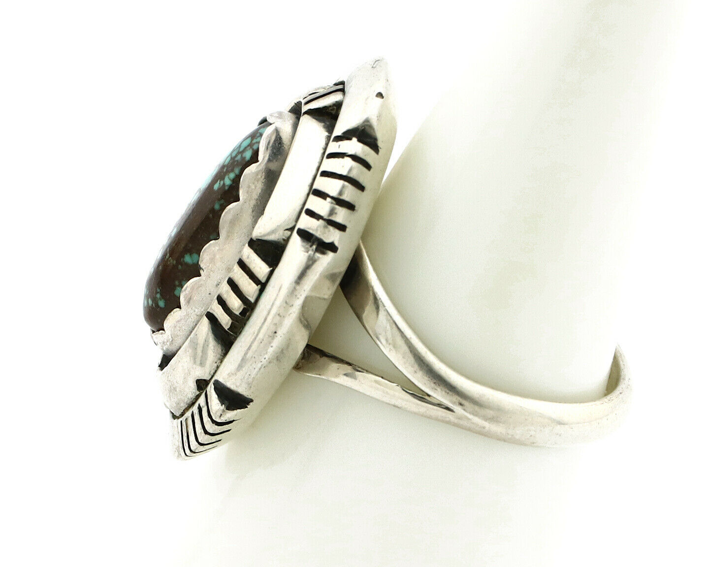 Navajo Ring .925 Silver Spiderweb Turquoise Artist Signed L. M. Nez C80s