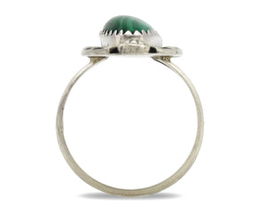 Navajo Ring 925 Silver Natural Malachite Artist Native American Signed H C.80's