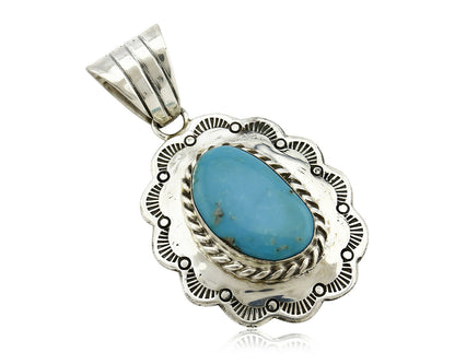 Navajo Pendant .925 Silver Kingman Turquoise Signed Artist FT C.80's